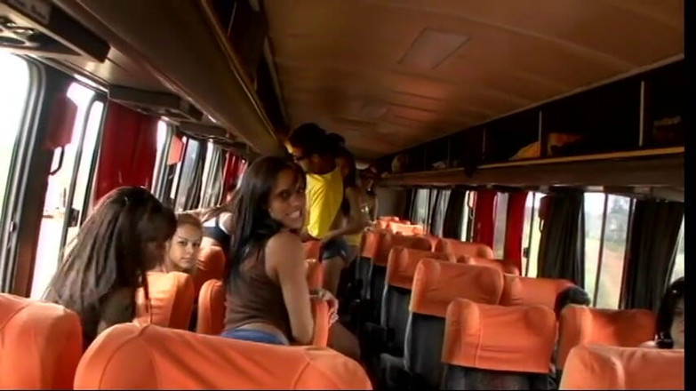 Group Bang: Lusty Latinas get banged on the bus in group sex