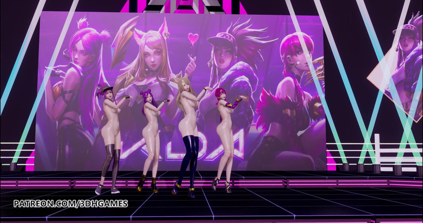 3D-Hentai Games: Kızlar günü - çıplak bir dans ahri, akali, evelynn, kaisa 3d sansürsüz çıplak dans