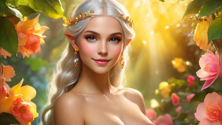 LustRender: Ai nuda donna d'arte tiene Begonia con gioielli citrine in...