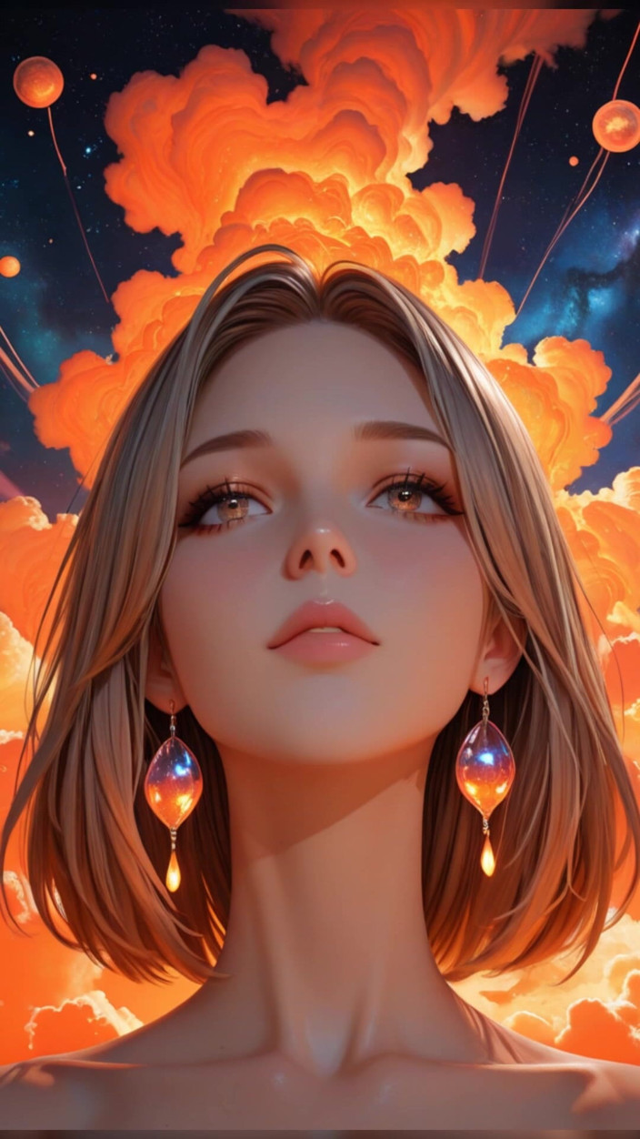 VelvetInk Studio: 宇宙霓虹灯女神裸体美女肖像与辐射网络云 ai 艺术幻灯片