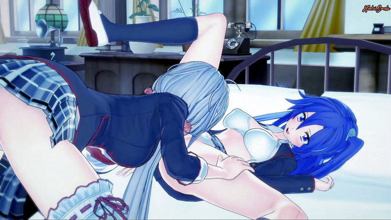 Hentai Smash: Tsubasa Kazanari călărește pula fetei lui Futa Chris Yukine, ejaculează în...