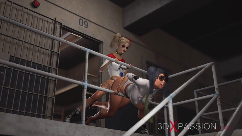 3dxpassion: Grovt sex i fängelset! Harley Quinn knullar hårt en kvinnlig...