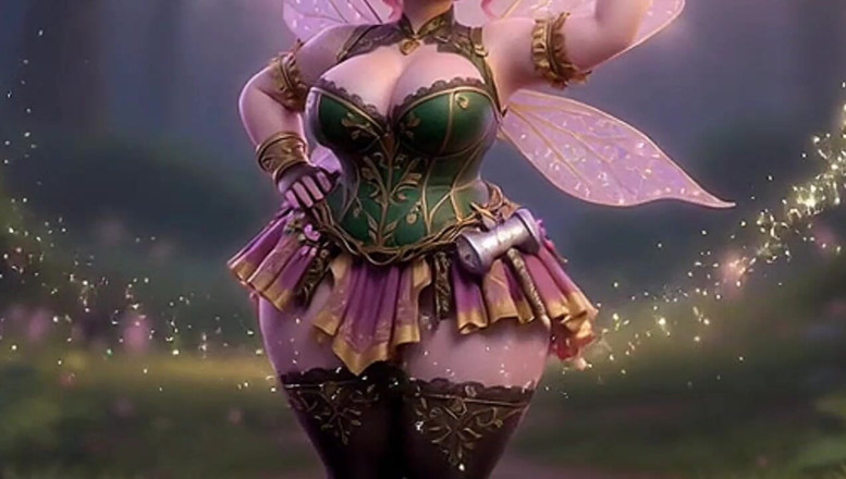 Animate golden: Thicc 粉色仙女用魔法棒抖动巨大的屁股