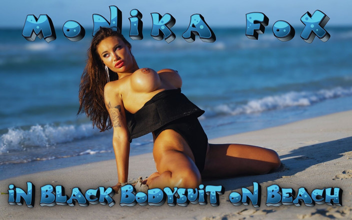 Monika Fox: Sahilde siyah elbiseli seksi Monika Fox
