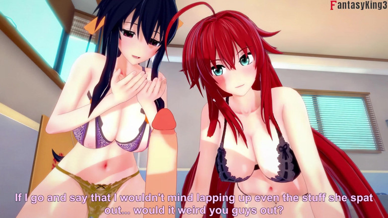 Fantasy king: Akeno e Rias me surpreendem com um boquete duplo - Dxd...