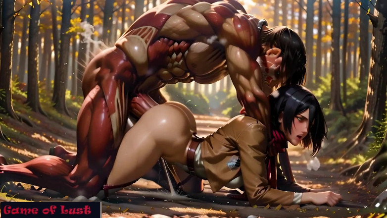 Game of Lust 3D: Gol хентай тинка Mikasa, анальный секс с Big Titan Eren