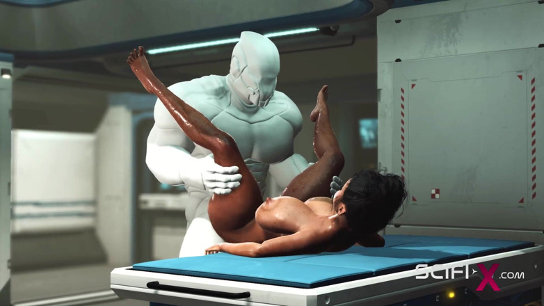 SciFi-X: Eboni bertetek besar muda seksi berkongkek dubur keras dengan robot...