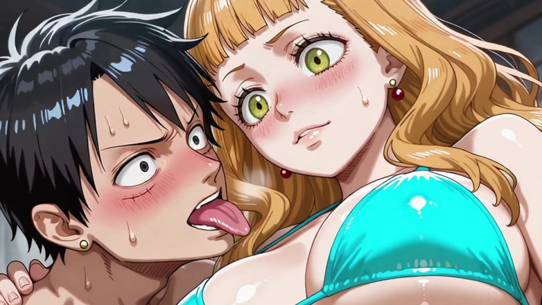 Prznai: Luffy (op) X Mimosa (biquíni) (bc)