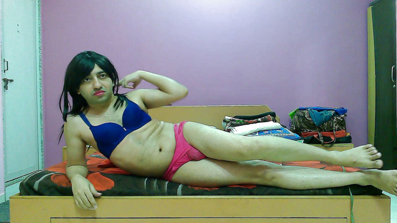 Cute & Nude Crossdresser: Sweet sissy crossdresser femboy Sweet Lollipop cumshot in front of...