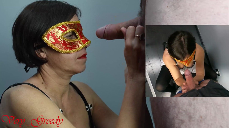 Les Gourmands: Milf com uma máscara vermelha chupa o pau grande do...