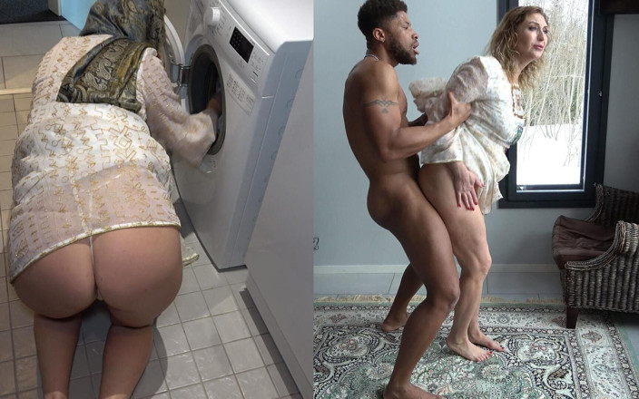Amateur Homemade Porn: Пасынок с большим черным членом помогает своей мачехе в хиджабе с прачечной