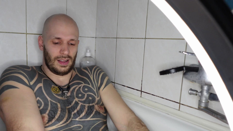 DPeggingD: Bald Guy Taking Huge Dildo in the Ass in the...