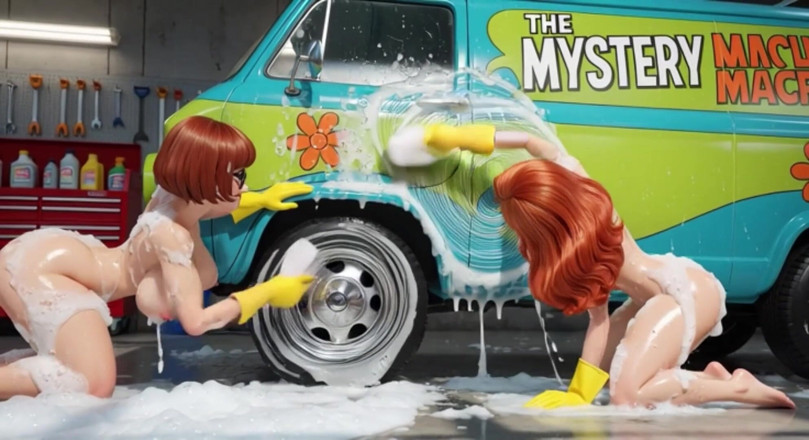 My night collection: Velma y Daphne disfrutan de un sensual lavado de autos...