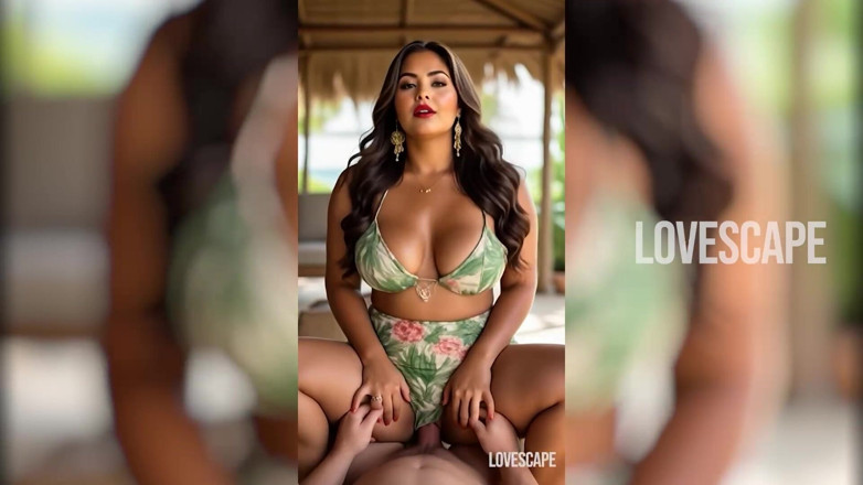 Lovescape: Latin orta yaşlı seksi kadın plajda çifte sikişiyor