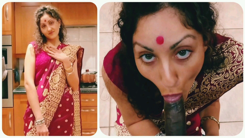POV_Indian: Une bhabhi indienne desi en sari taille une pipe à son...