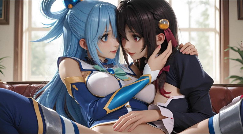 Ianimedia: Sfw Aqua i Yunyun From Konosuba Soft Show Dotykanie i...