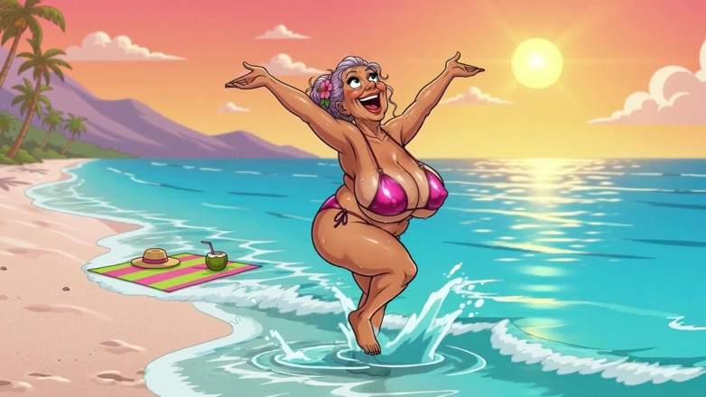Huge Boobs: Formosa nonna con tette enormi provocante sulla spiaggia - nuovo stile...