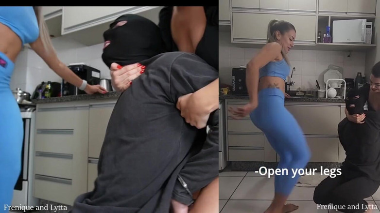 Queen Lytta ballbusting and cum lick: Frenique and Lytta - Hard Double Ballbusting Ep 1 - Slave Got Beaten...