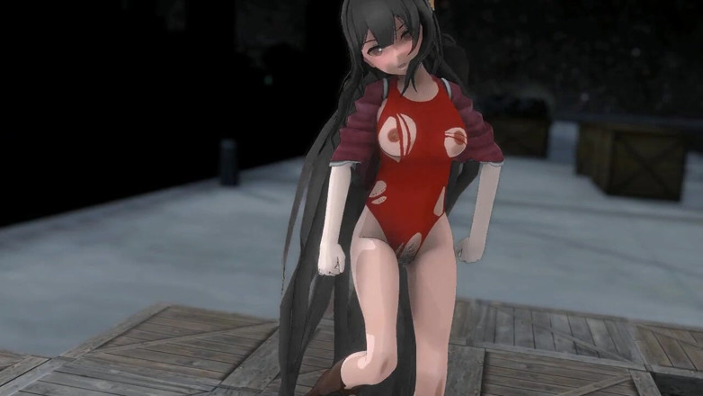 Smixix: Kamikaze Hentai Dance Kantai Kolekcja Podarte ubrania 3D - Czarny kolor włosów...