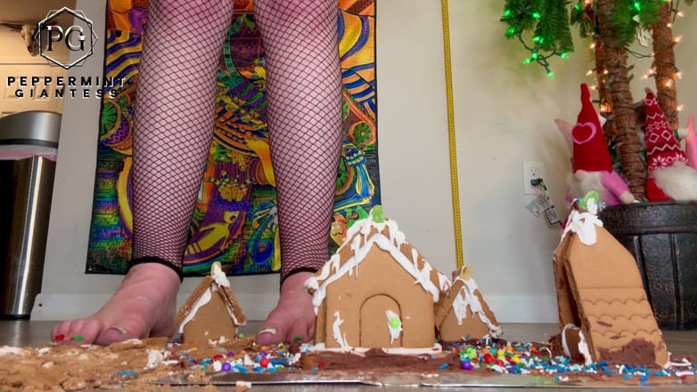 Peppermint Giantess: Riesin, weihnachtsdorf Zeitlupe zerstört meine rothaarigen häuser in zeitlupe