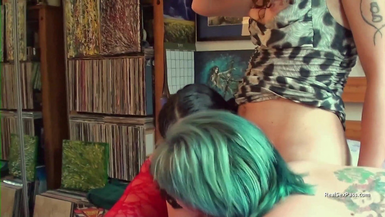 Transexual Fun: Candid behind the scenes footage of two females with a...