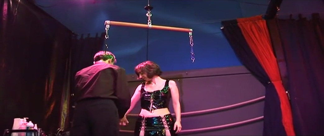 Lucky Cooch: Bound Brunette Babe Stretched Wide with Dripping Toys