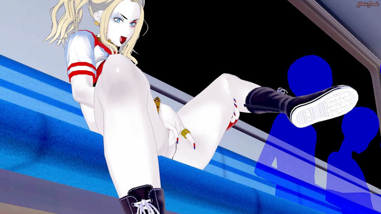 Hentai Smash: Harley Quinn își freacă și își atinge pizda în metrou - DC benzi desenate Hentai.