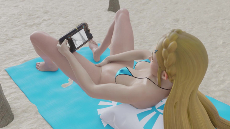 Velvixian 3D: Zelda se masturbando na praia