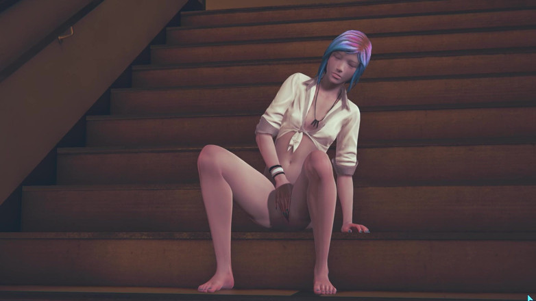 Waifu club 3D: Chloe Price masturbeert op de trap in de universiteit