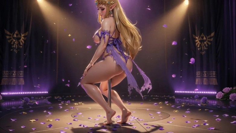Ianimedia: Horny Zelda Pole Dance - Oiled Shiny Body and Ahegao