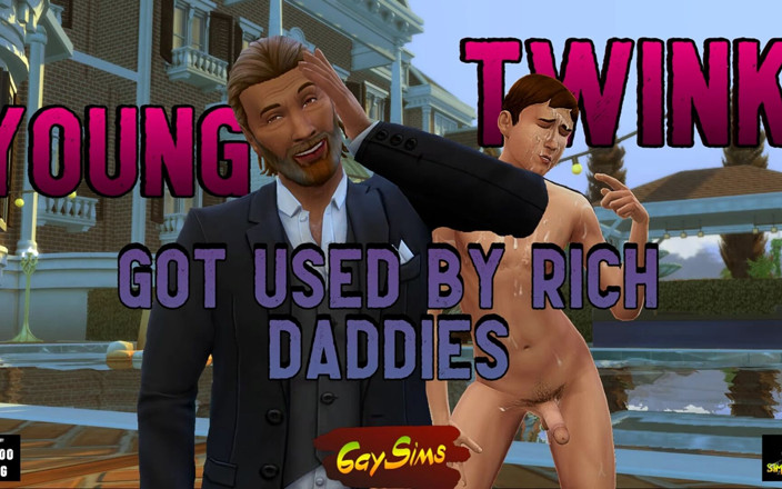 Dirty gay Sims: Verloren twink werd geneukt en gedeeld onder rijke oudere papa's