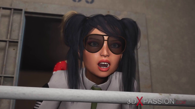3dxpassion: Ruwe seks in de gevangenis! Harley Quinn neukt een vrouwelijke...