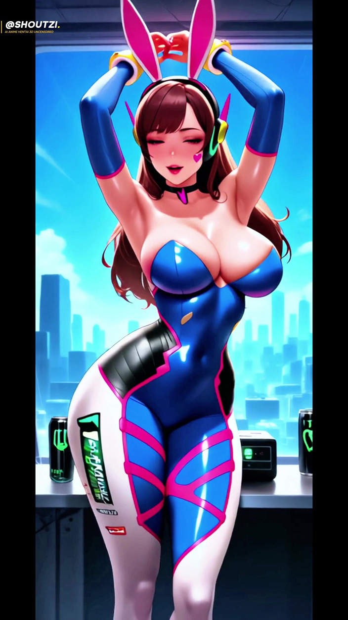 Shoutzi Anime Hentai3D Uncensored: D.va exploderar av njutning i Ahegao, sperma droppar från hennes...