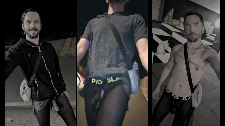 kinkygaynudist: Promenade À Travers La Ville Dans Un Legging Transparent (bulge Meggings)