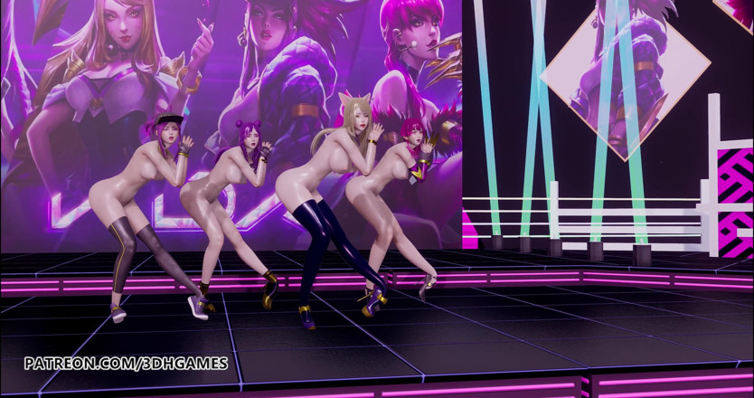 3D-Hentai Games: 소녀들의 날 - Ahri, Akali, Evelynn, Kaisa 3D 무수정 누드 댄스
