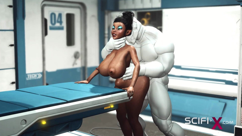 SciFi-X: Sexy mladá prsatá ebenová holka má tvrdý anální sex se...