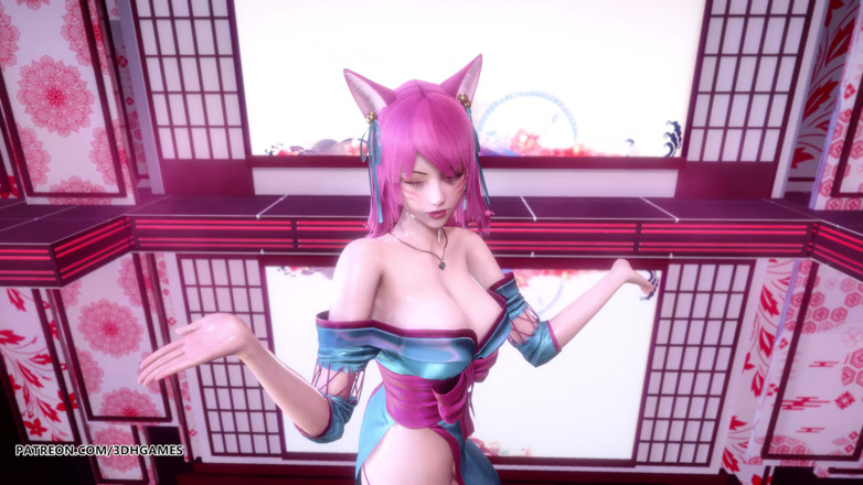 3D-Hentai Games: [MMD] iu - lilac spirit blossom ahri, сексуальний стриптиз, Ліга Легенд, хентай без цензури