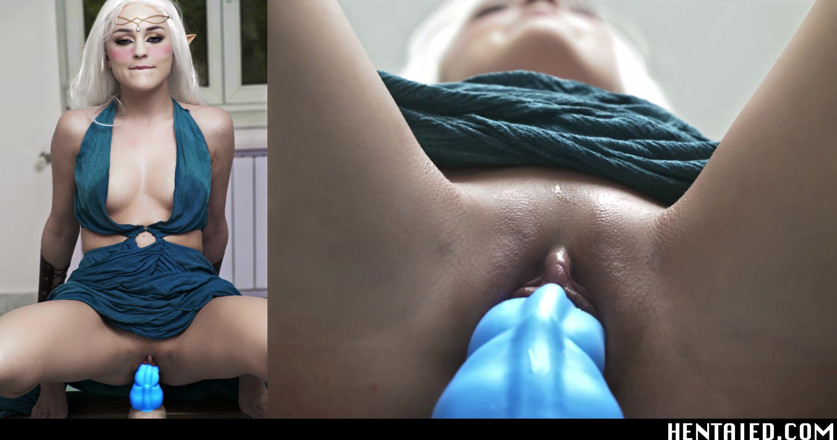 Hentaied: Real life hentai - エルフは大きなディルドをクソしながらどこでもミルクを飲む