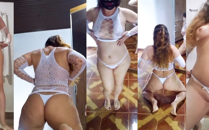 Mirelladelicia: Striptease, weißes dessous-set
