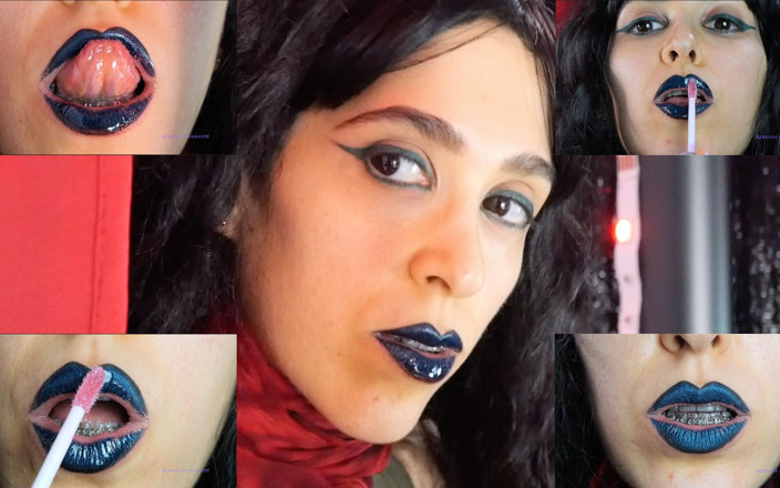 Rebecca Diamante: Gotisk mörkblå läppstift och blanka läppar