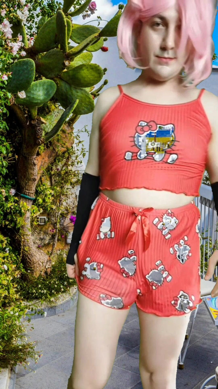 Kitty_Cross: 2 Blondă în pijama săltăreț cu cur, curvă sexy transsexuală travestit