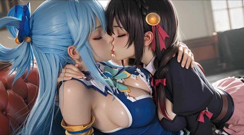 Ianimedia: Sfw Aqua i Yunyun From Konosuba Soft Show Dotykanie i...