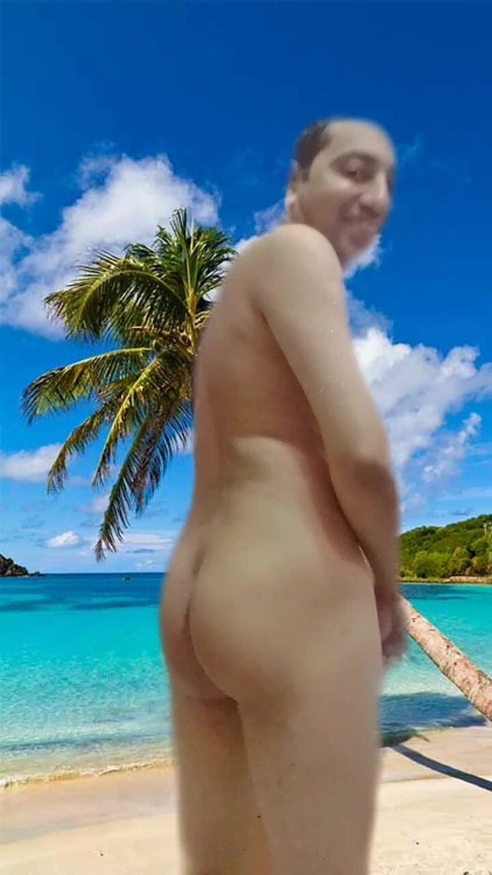 Cute & Nude Crossdresser: Nude boy on the virtual beach in AR Reels.