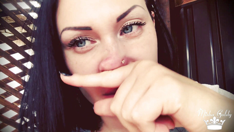 Goddess Misha Goldy: Blowing shisha smoke from itching nose and scratching it all...