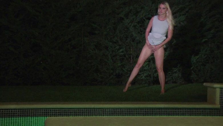 Lovekino: Blonde Babe Stands in Front of the Pool and Pisses