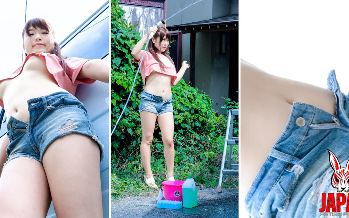 Japan Fetish Fusion: Sensasi pancutan mani Satomi Hibino: mencuci kereta yang meleleh