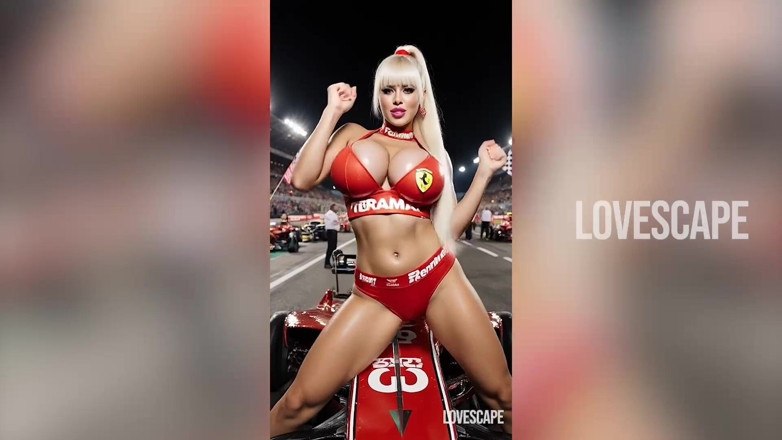 Lovescape: F1 Девушка с сеткой сосет и принимает камшот на лицо на трассе