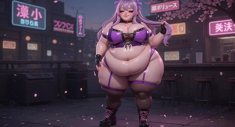 Animate golden: Grandota de anime temblando enorme culo en tanga púrpura