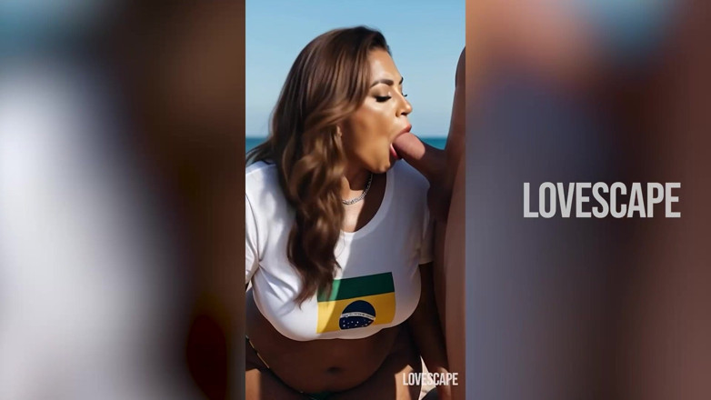 Lovescape: Мясистая бразильская пума скачет на молодом хуе - Сессия фунта с Sandy Beach