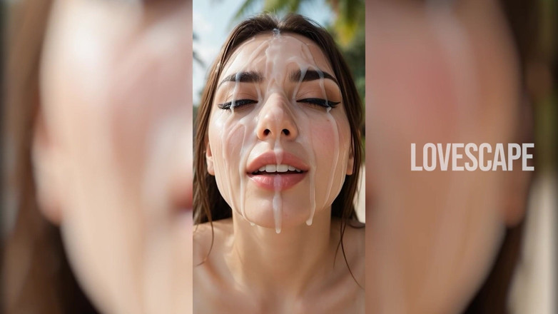 Lovescape: Гаряча товстушка брюнетка на пляжі втрьох: подвійне наповнення в піску